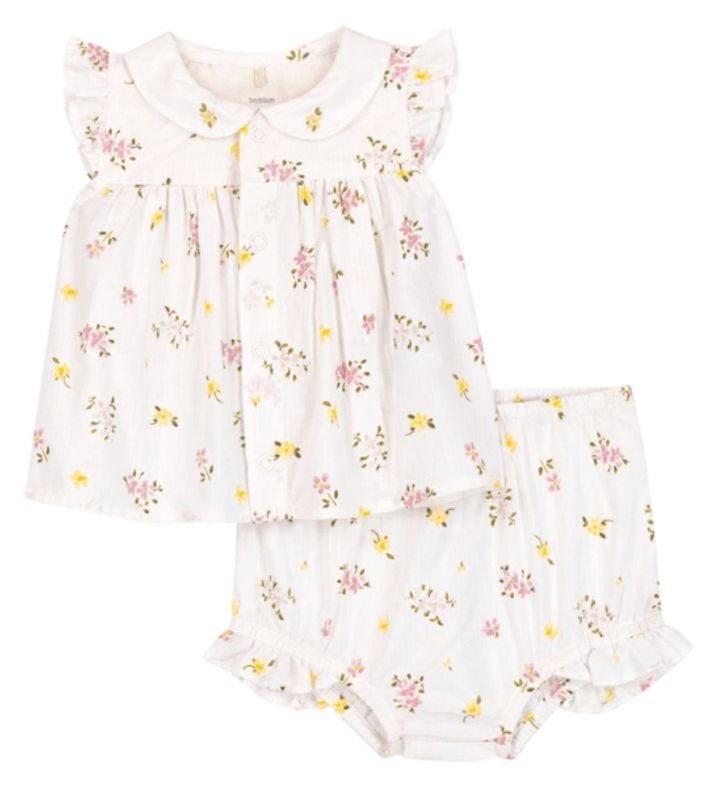 Petit Bateau Tweedelig katoenen babysetje met een bloesje en pofbroekje met bloemenprint 1
