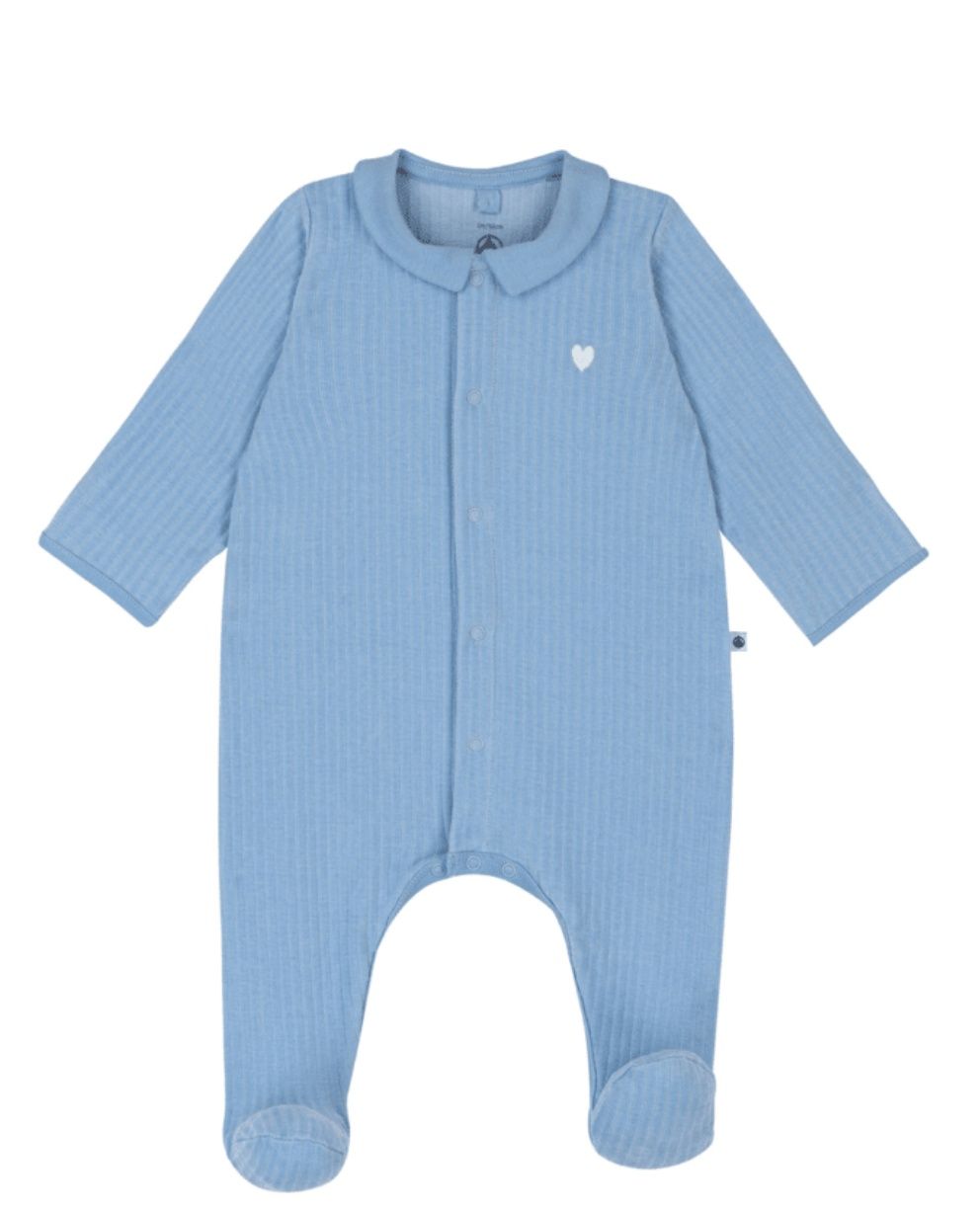 Petit Bateau Fluwelen babypyjama met effen kraag blauw