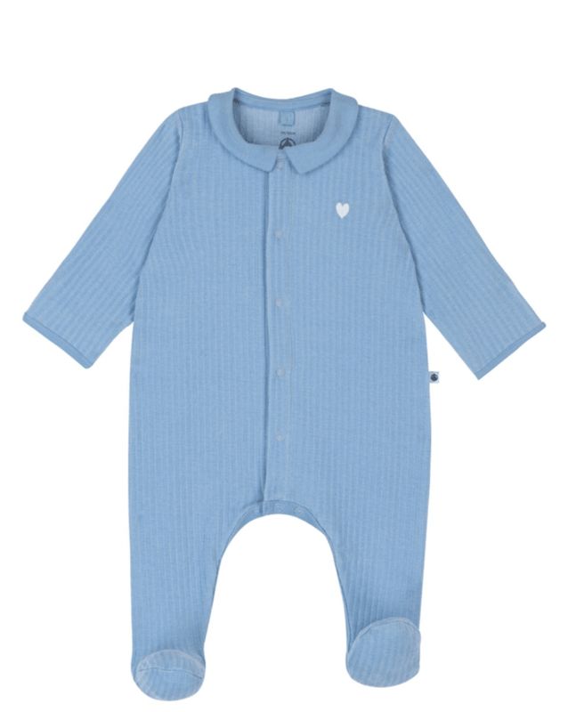Petit Bateau Fluwelen babypyjama met effen kraag blauw