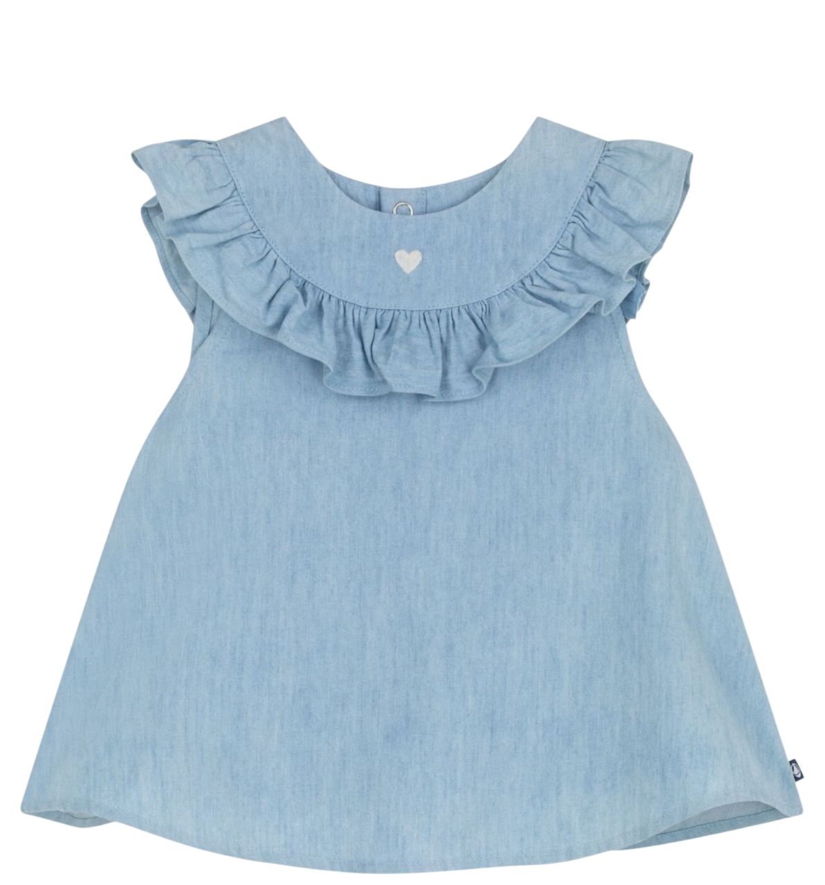 Petit Bateau Katoenen babybloesje zonder mouwen in geborduurde chambray
