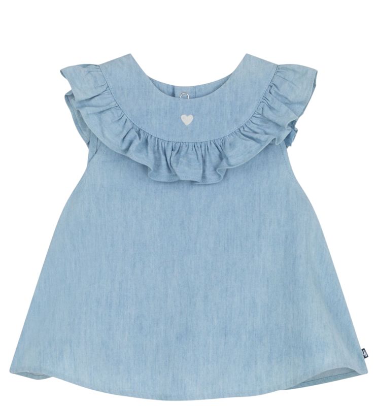 Petit Bateau Katoenen babybloesje zonder mouwen in geborduurde chambray