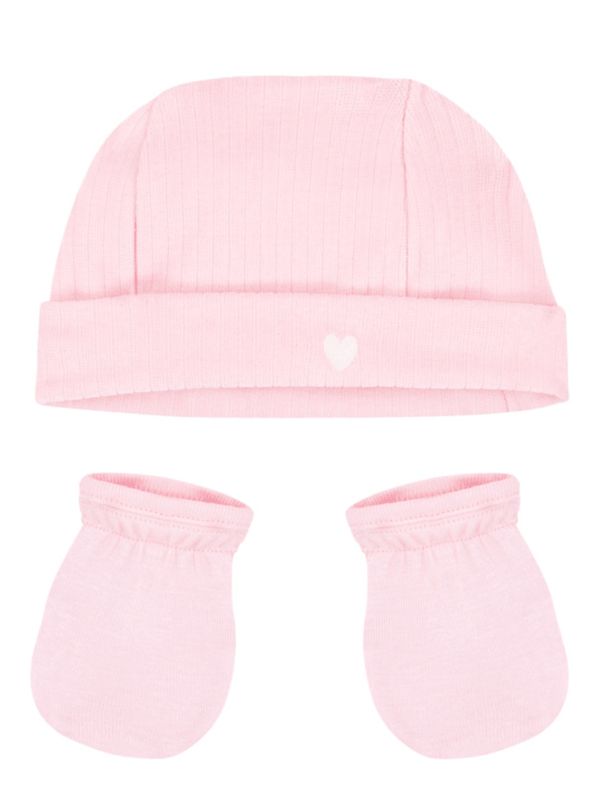 Petit Bateau Set van katoenen babymuts en -wanten roze