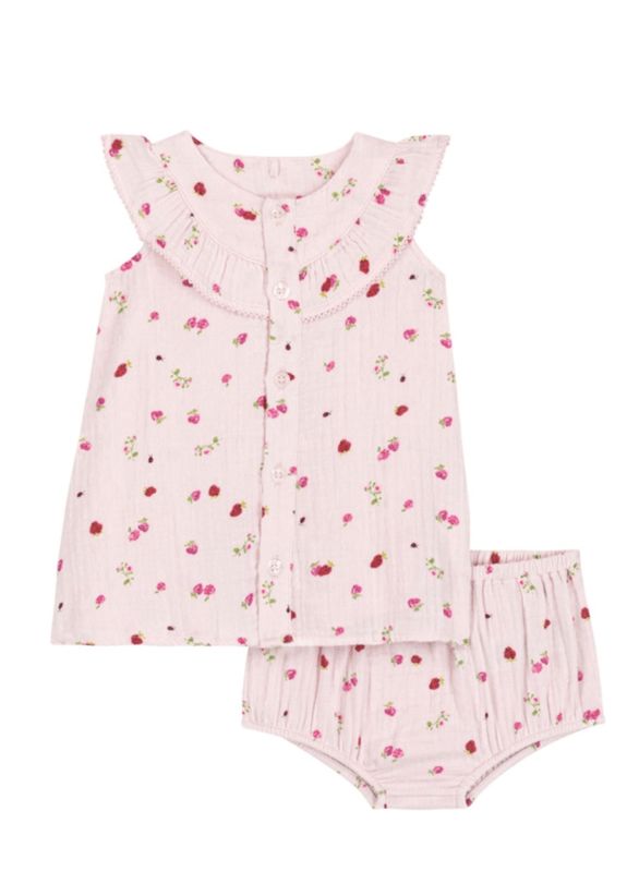 Petit Bateau Katoenen babyjurkje met bloemenprint en pofbroekje aardbei