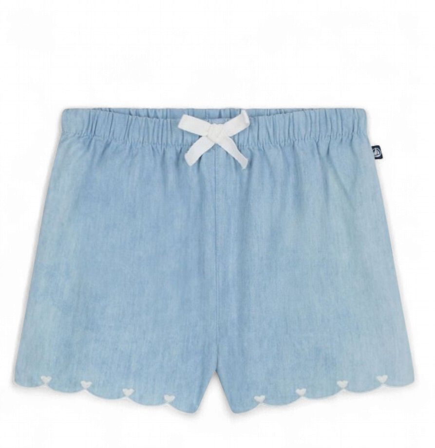 Petit Bateau Babyshort van chambray met borduursel