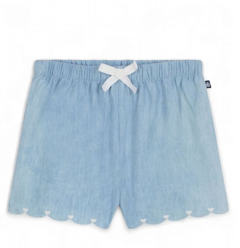 Petit Bateau Babyshort van chambray met borduursel
