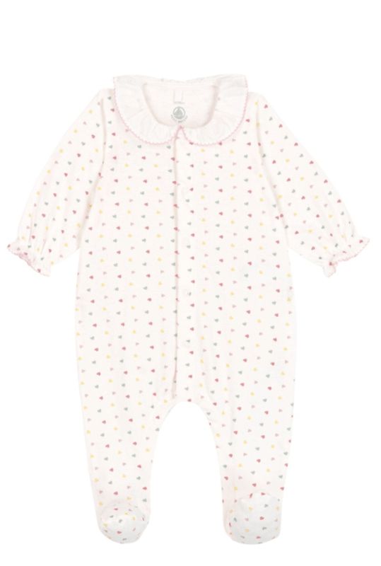 Petit Bateau Fluwelen babypyjama met kraag en hartjesprint