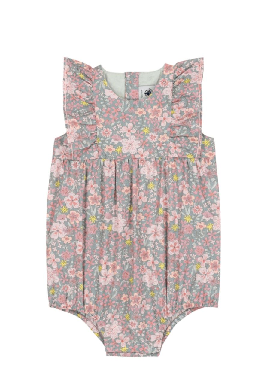 Petit Bateau Mouwloos katoenen babyspeelpakje met bloemenprint