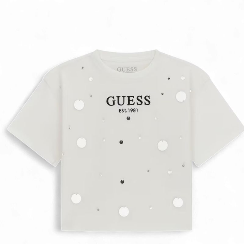 Guess meisjes tshirt glitter wit