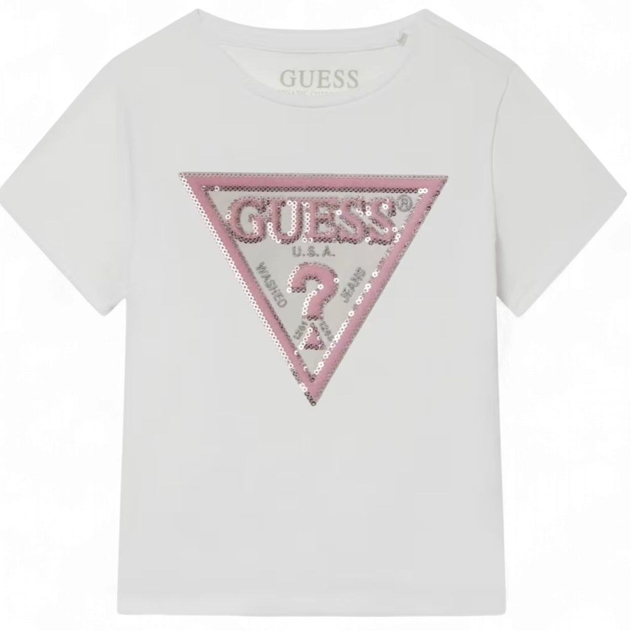 Guess meisjes en baby tshirt wit roze guess logo