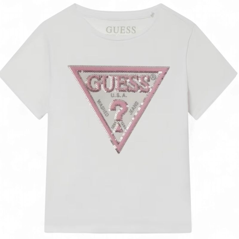 Guess meisjes en baby tshirt wit roze guess logo