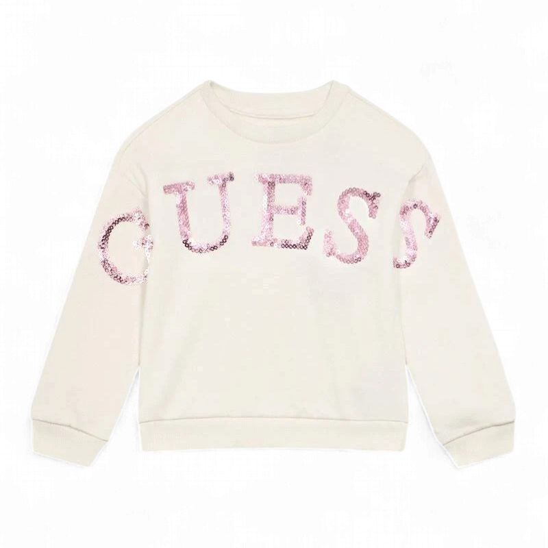 Guess meisjes trui wit roze glitter logo