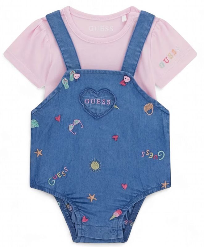 Guess baby meisjes set roze romper spijker
