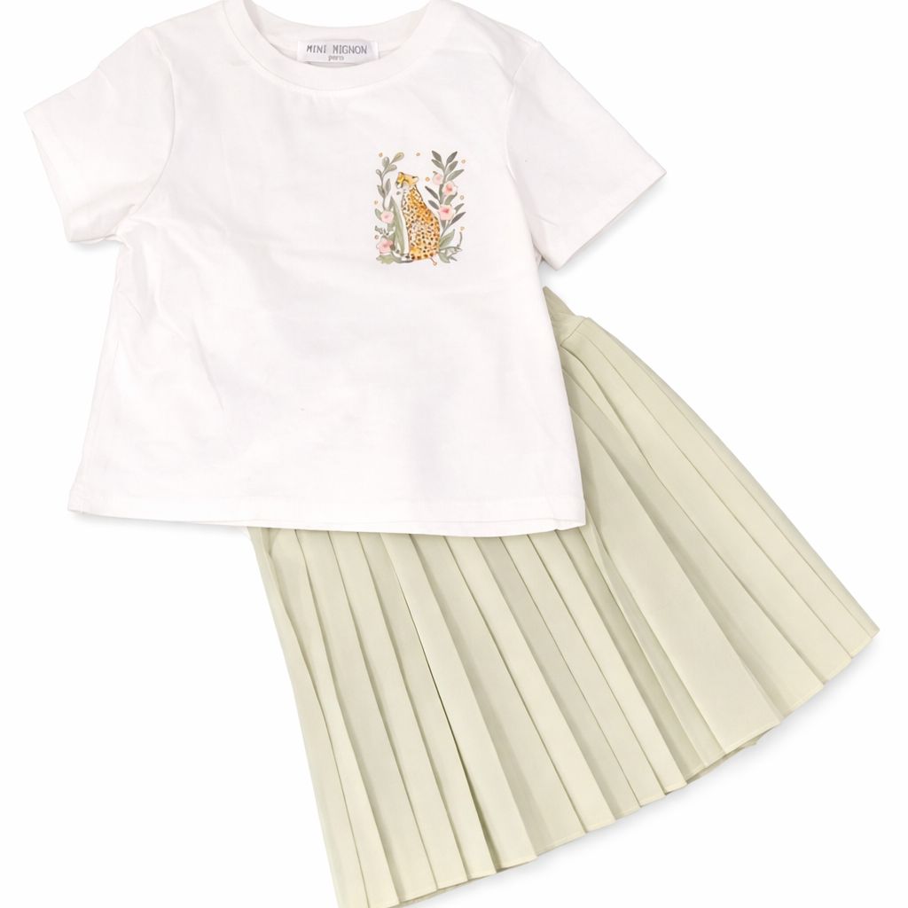 Kidsfun meisjes set  groene rok plooi