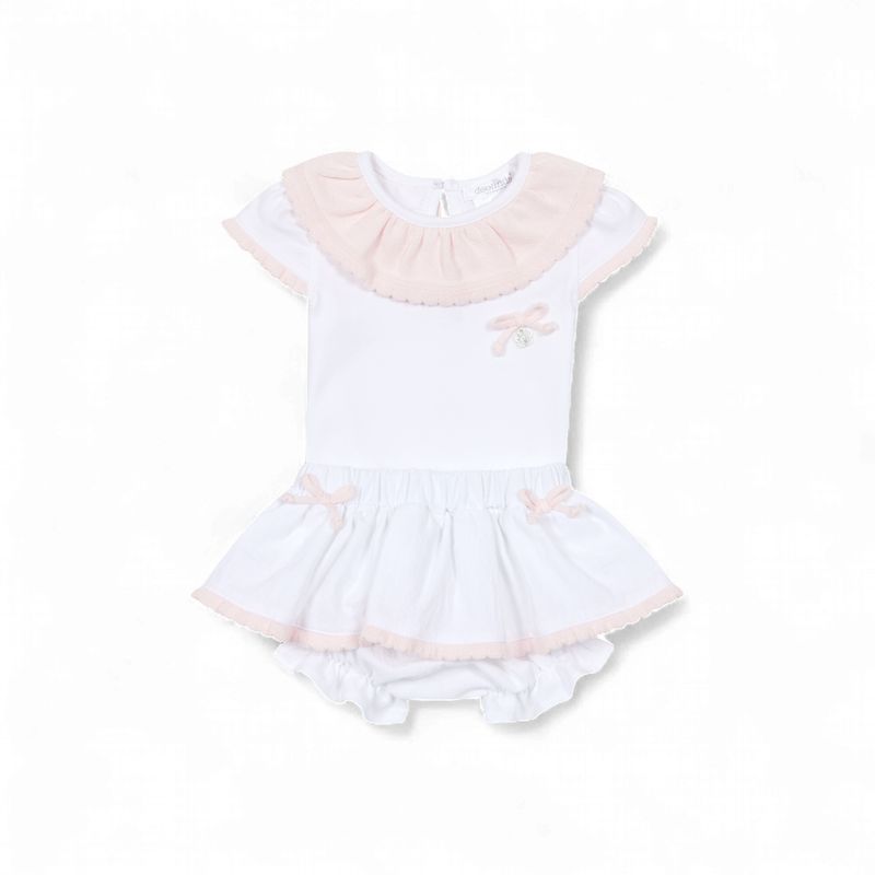 Deolinda baby meisjes set roze/wit strik
