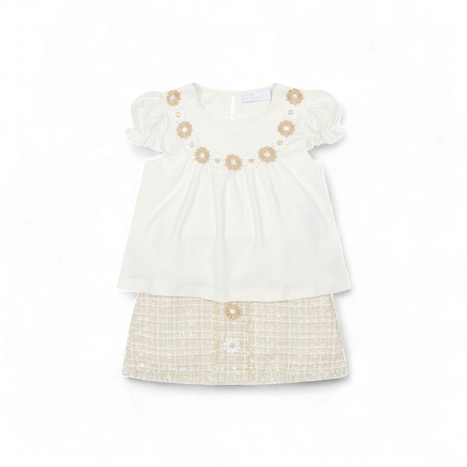 Deolinda baby en meisjes set beige/wit bloemen
