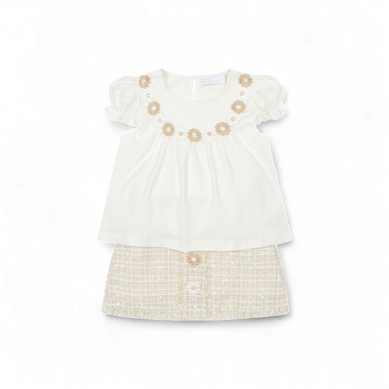 Deolinda baby en meisjes set beige/wit bloemen