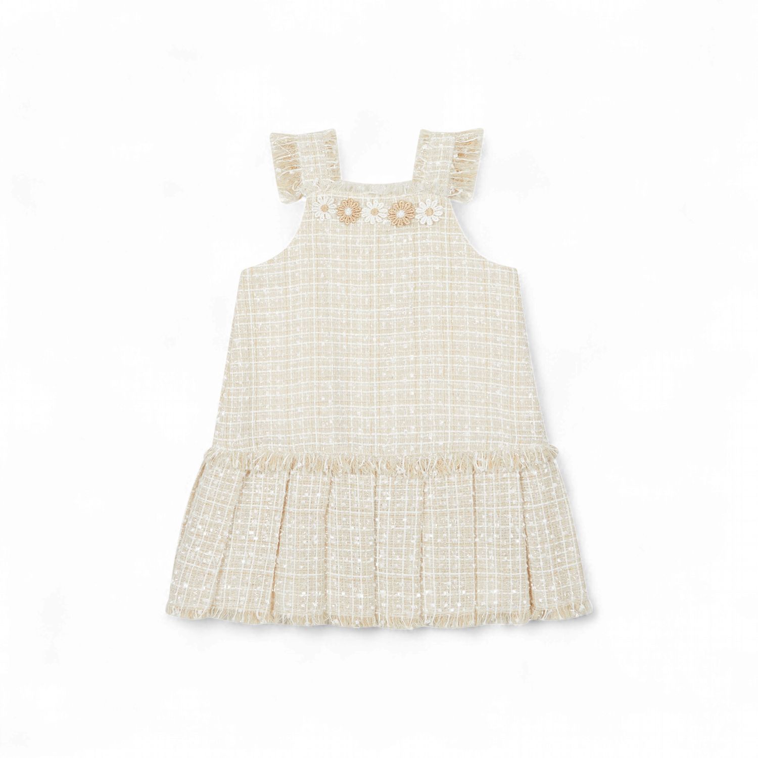 Deolinda baby en meisjes jurk beige/wit bloemen
