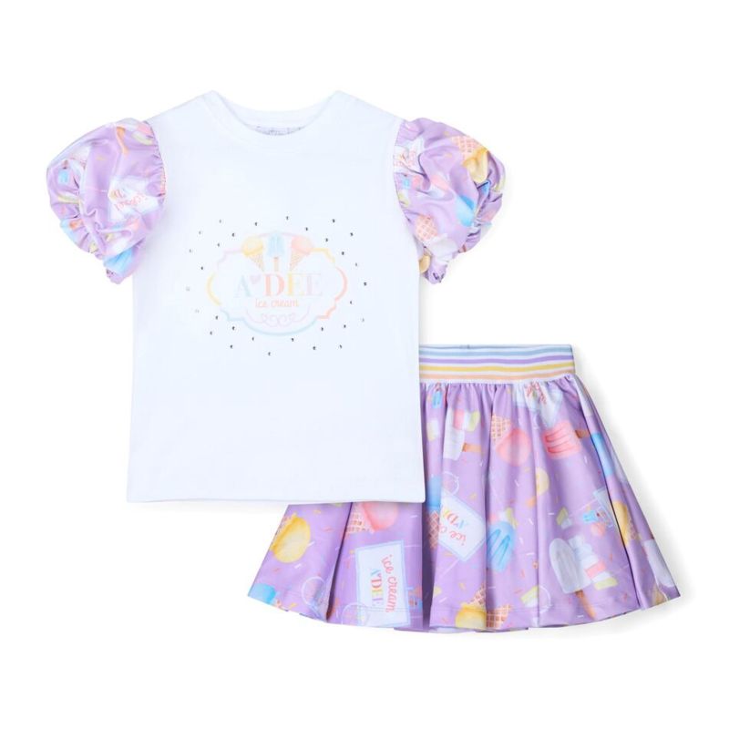 A’Dee Sally ice cream print frill rok set (Bright White)