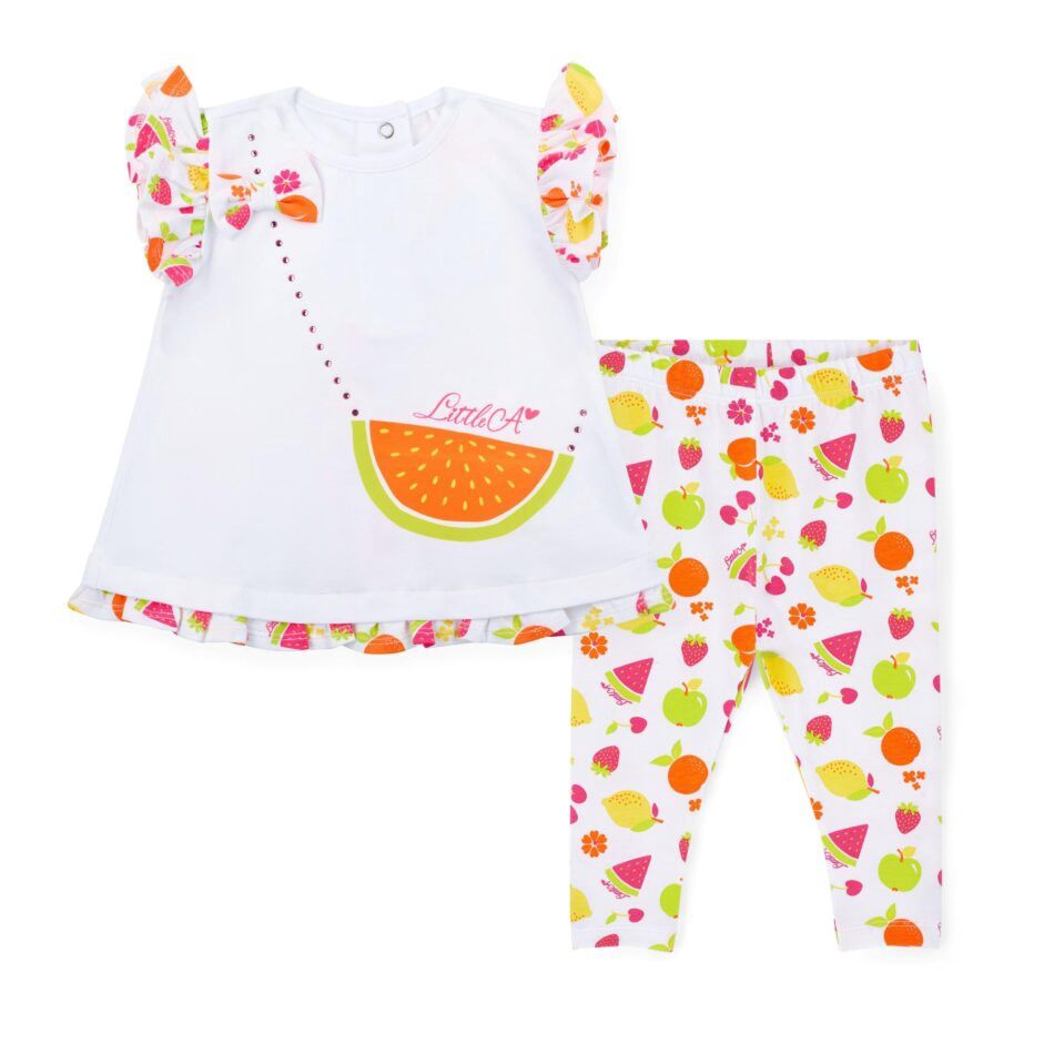 Little A Palmer fruit print legging set (Bright White)