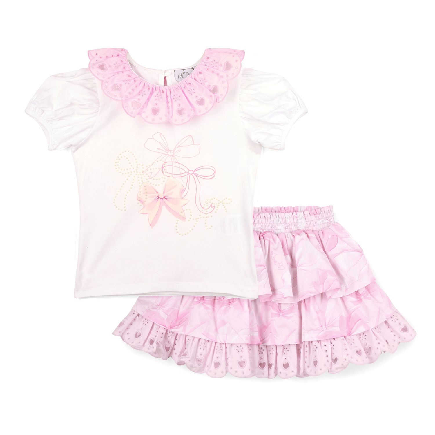 A'Dee Riri Meisjes Set Rok Strik Broderie (Bright White)