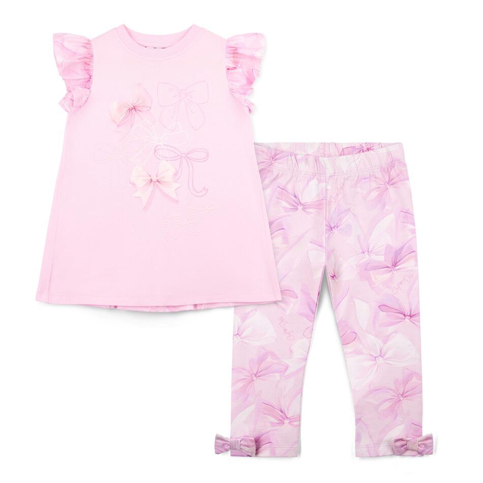 A’Dee Ria leggingset met strikprint contrasterende ruginzet (pink blossem)