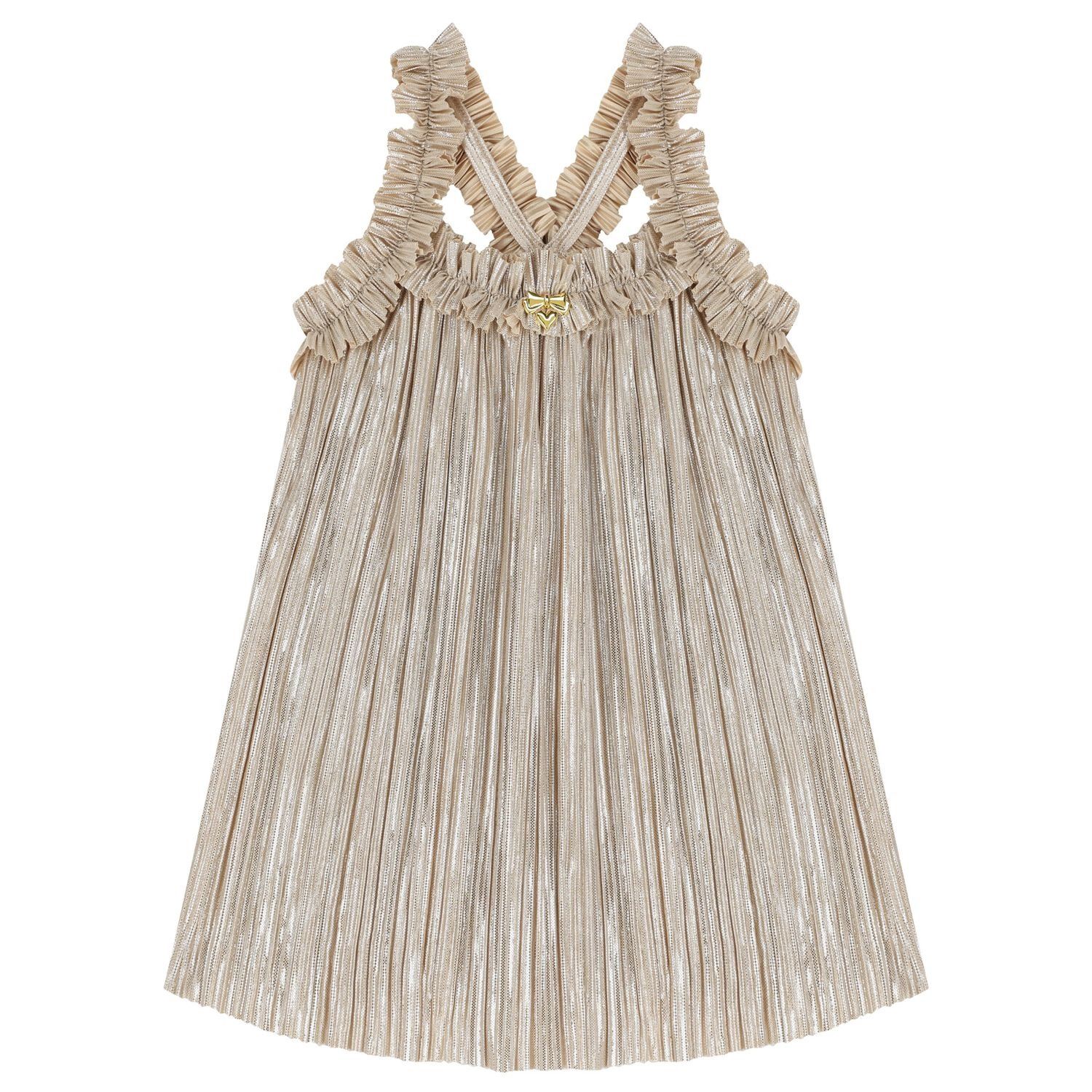 Angel's Face Girls Gold Metallic Pleated dress