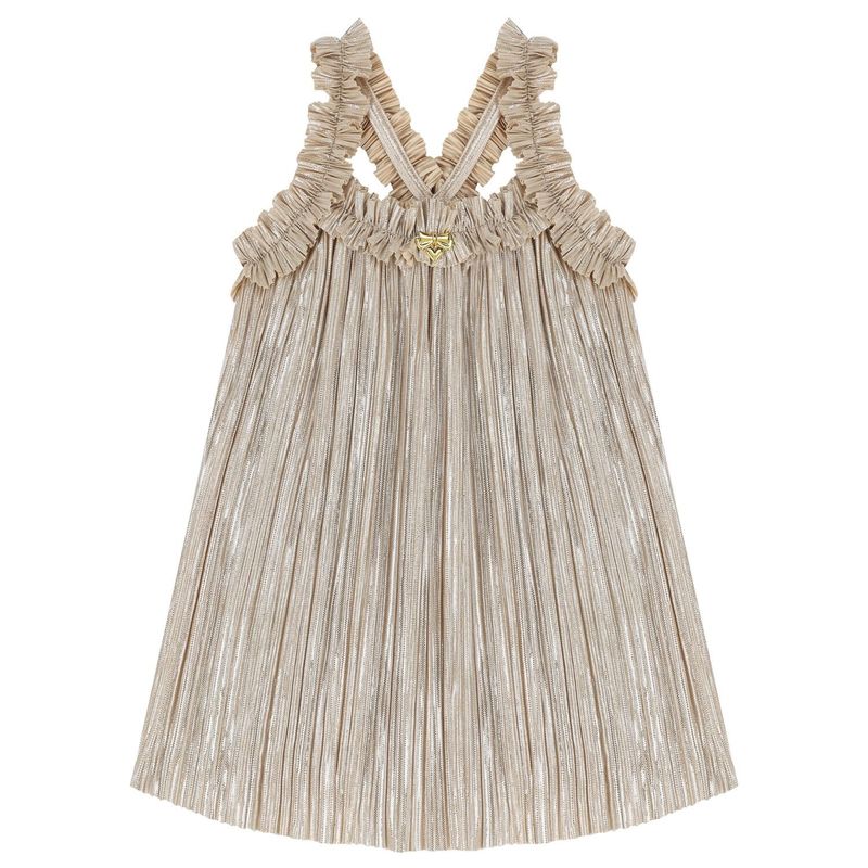 Angel's Face Girls Gold Metallic Pleated dress