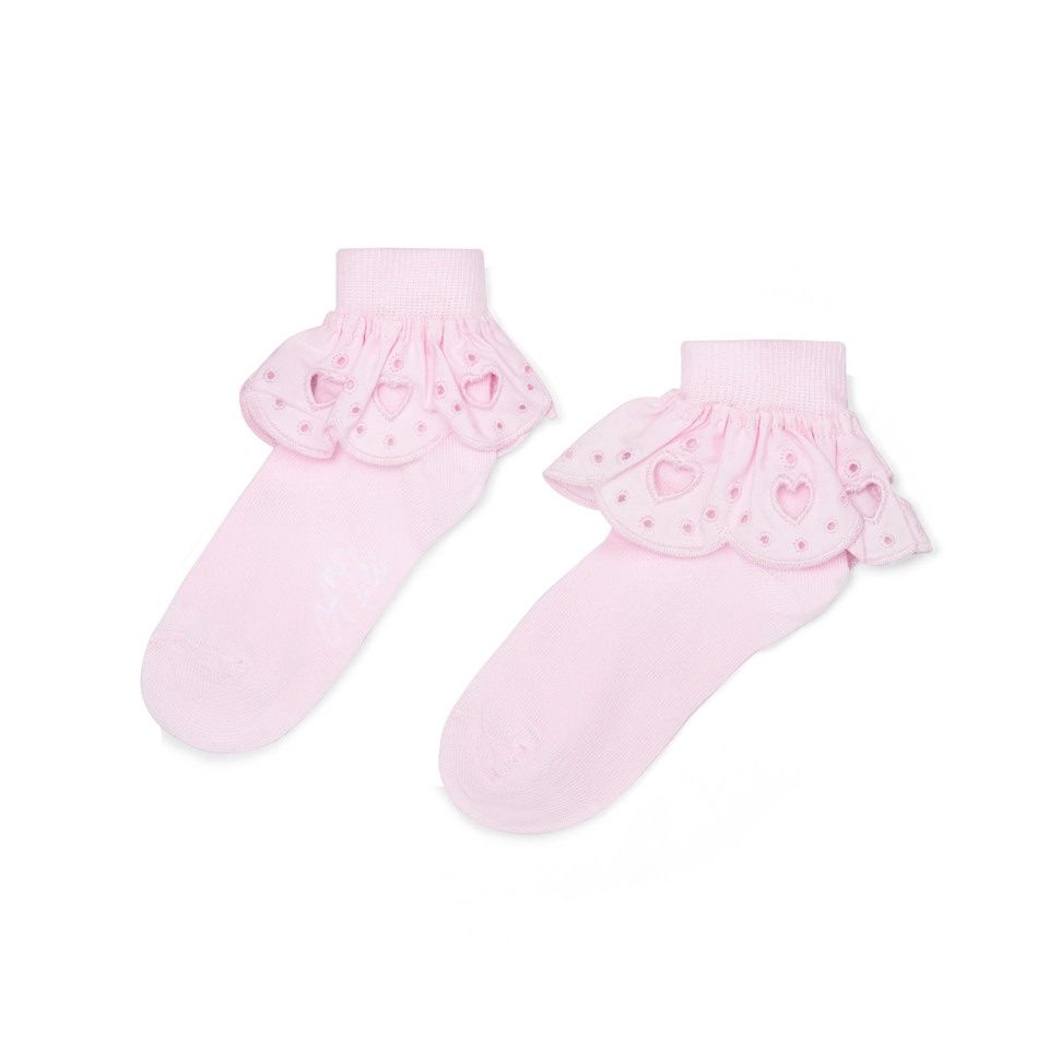 A'DEE Girls Pink Ankle Socks with Broderie Anglaise Frill