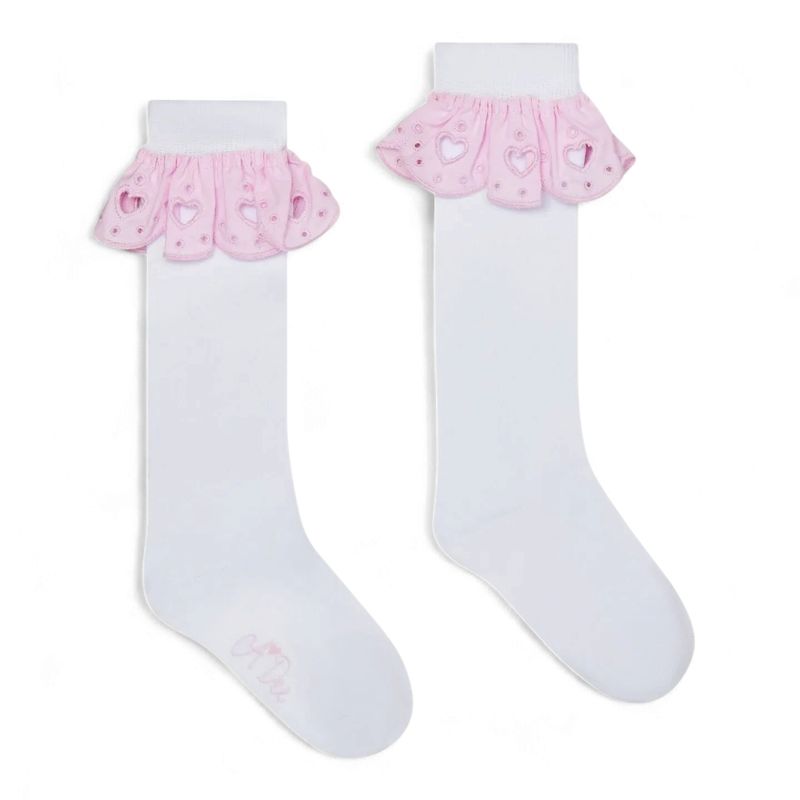 A'Dee Meisjes Kniesokken Rae Broderie Bright Wit