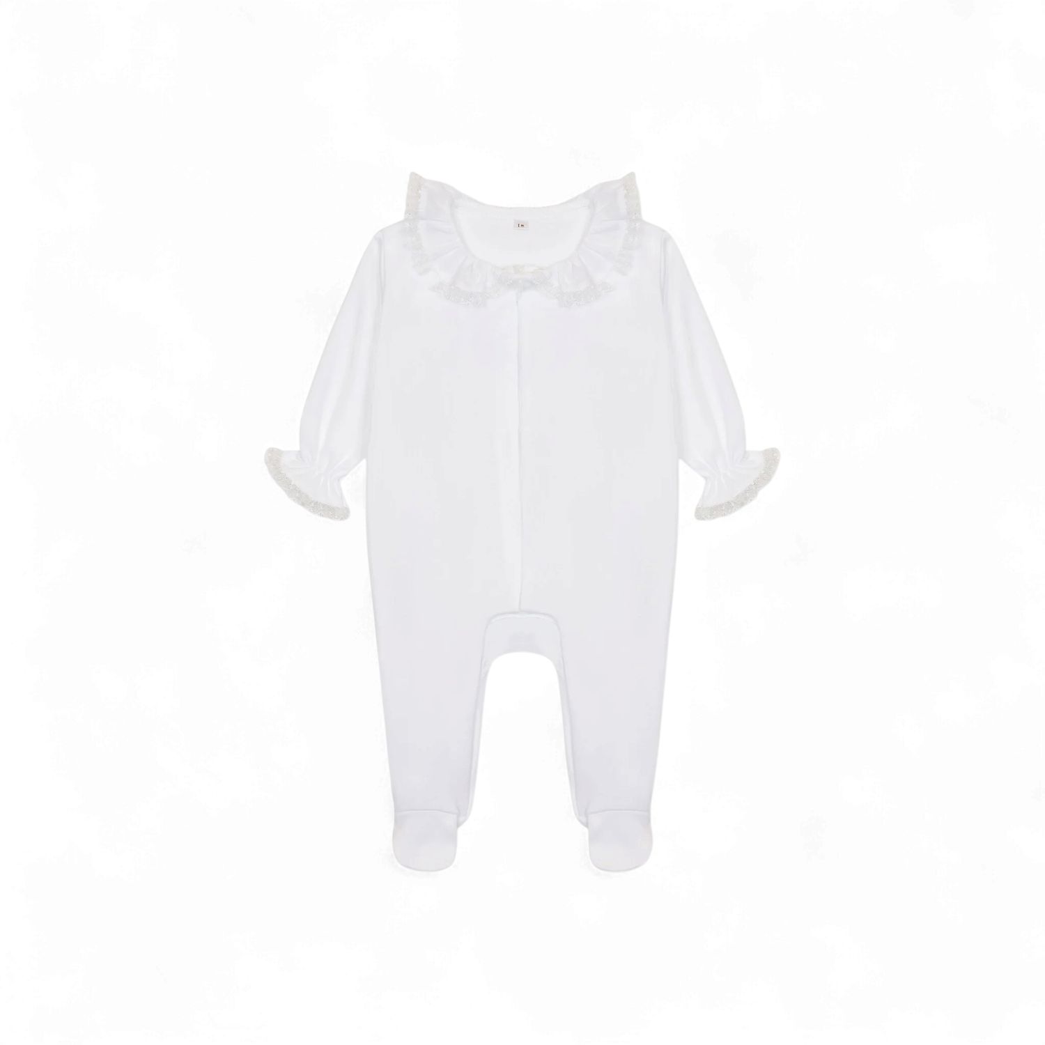 Baby Gi meisjes boxpakje wit kant boord knoopjes