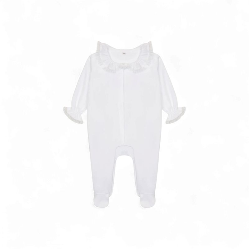 Baby Gi meisjes boxpakje wit kant boord knoopjes