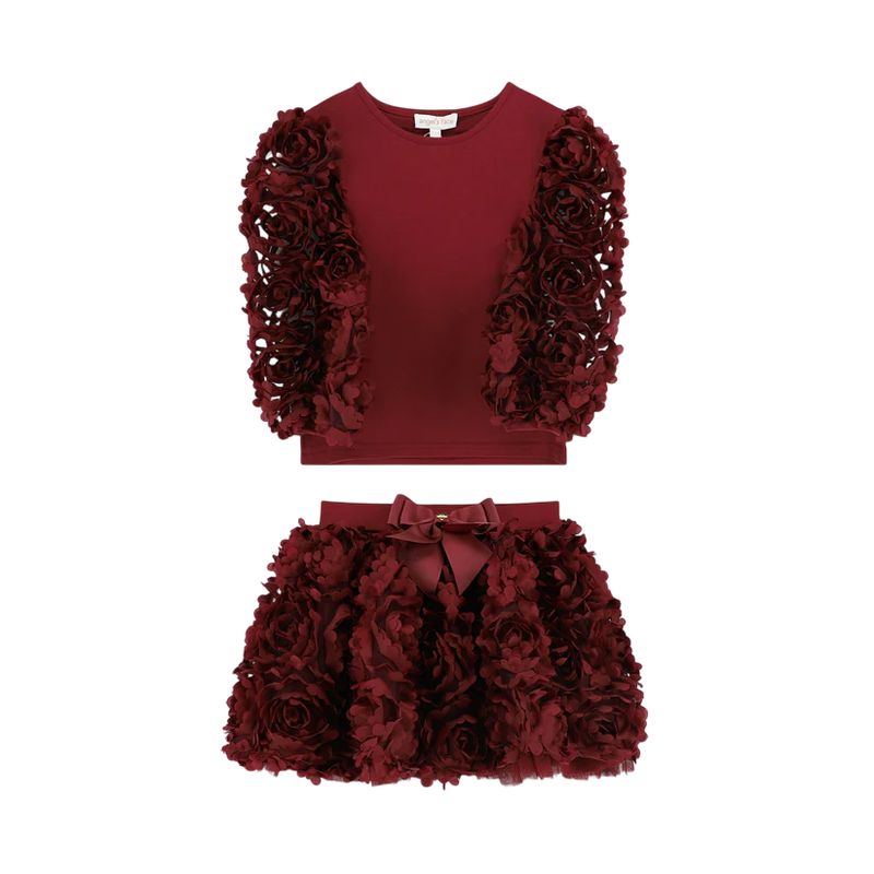 Angel's Face Khaila 3D Tulle Top and Skirt Set Burgundy