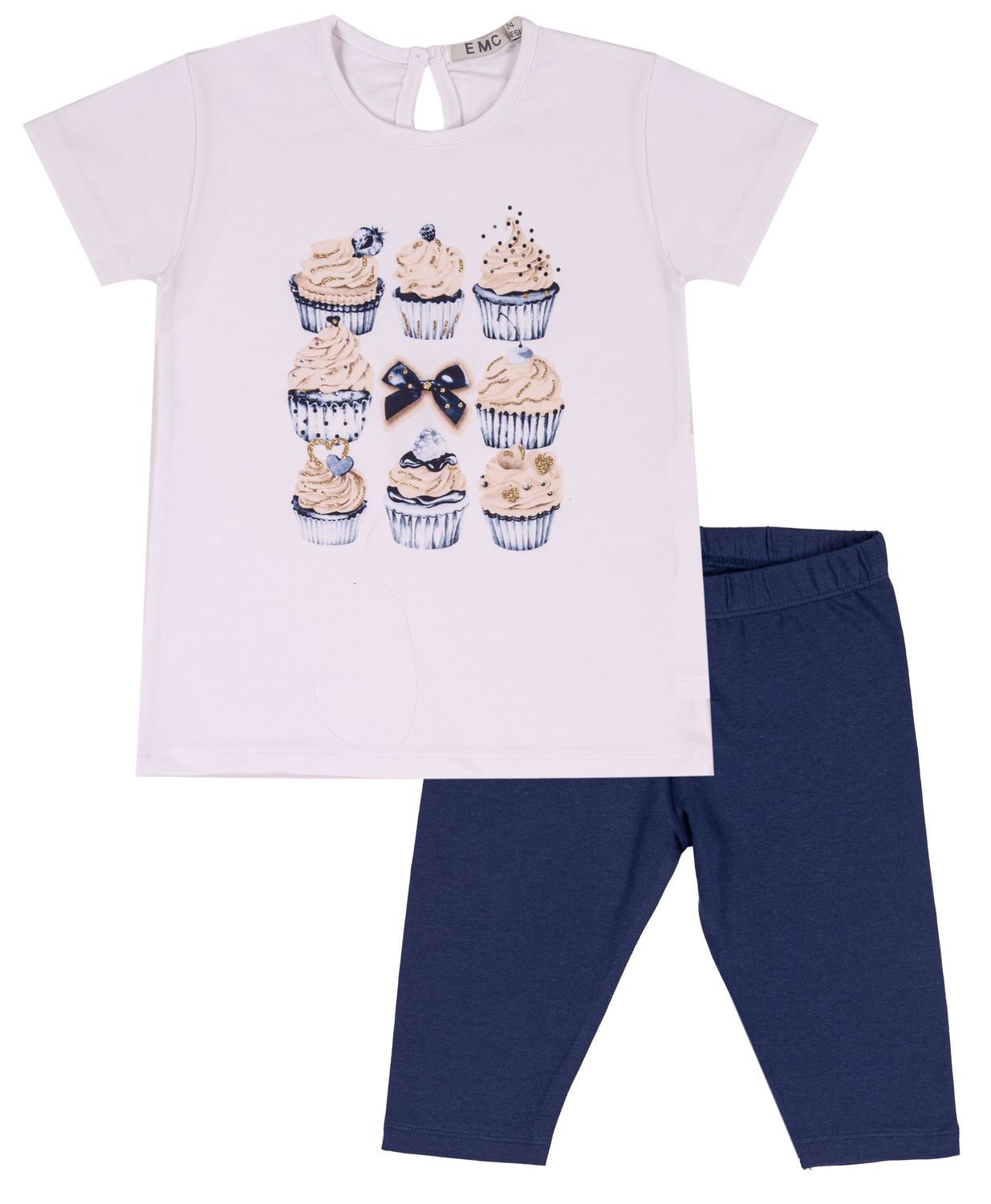 EMC meisjes set wit/donker blauw cupcake