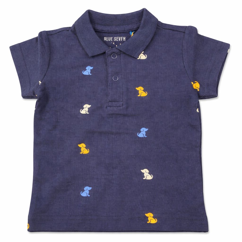 Blue Seven baby jongens polo donker blauw hond