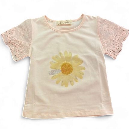 Kidsfun meisjes tshirt zonnebloem zalm