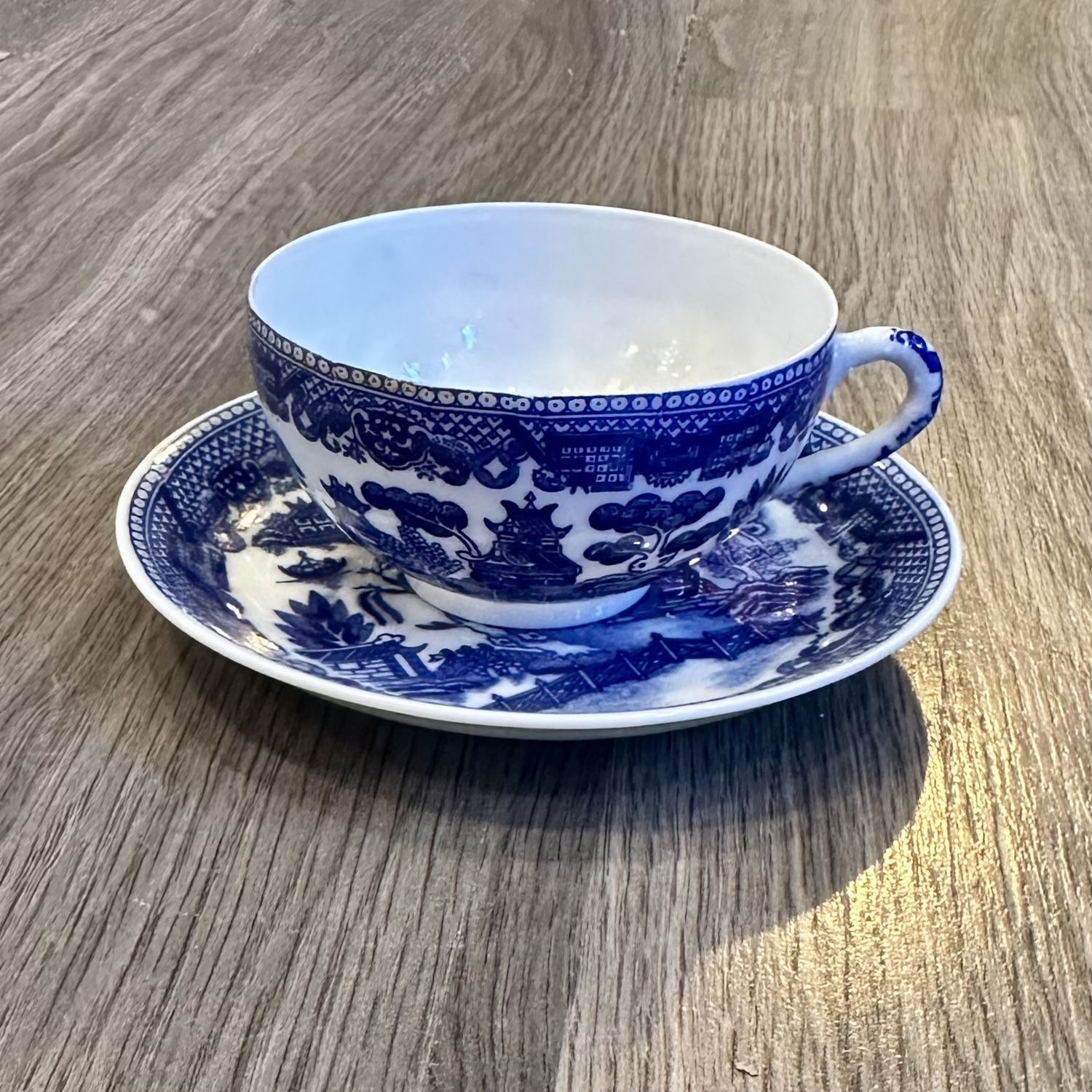 Blue Willow Lithophane Tea Cup and Saucer