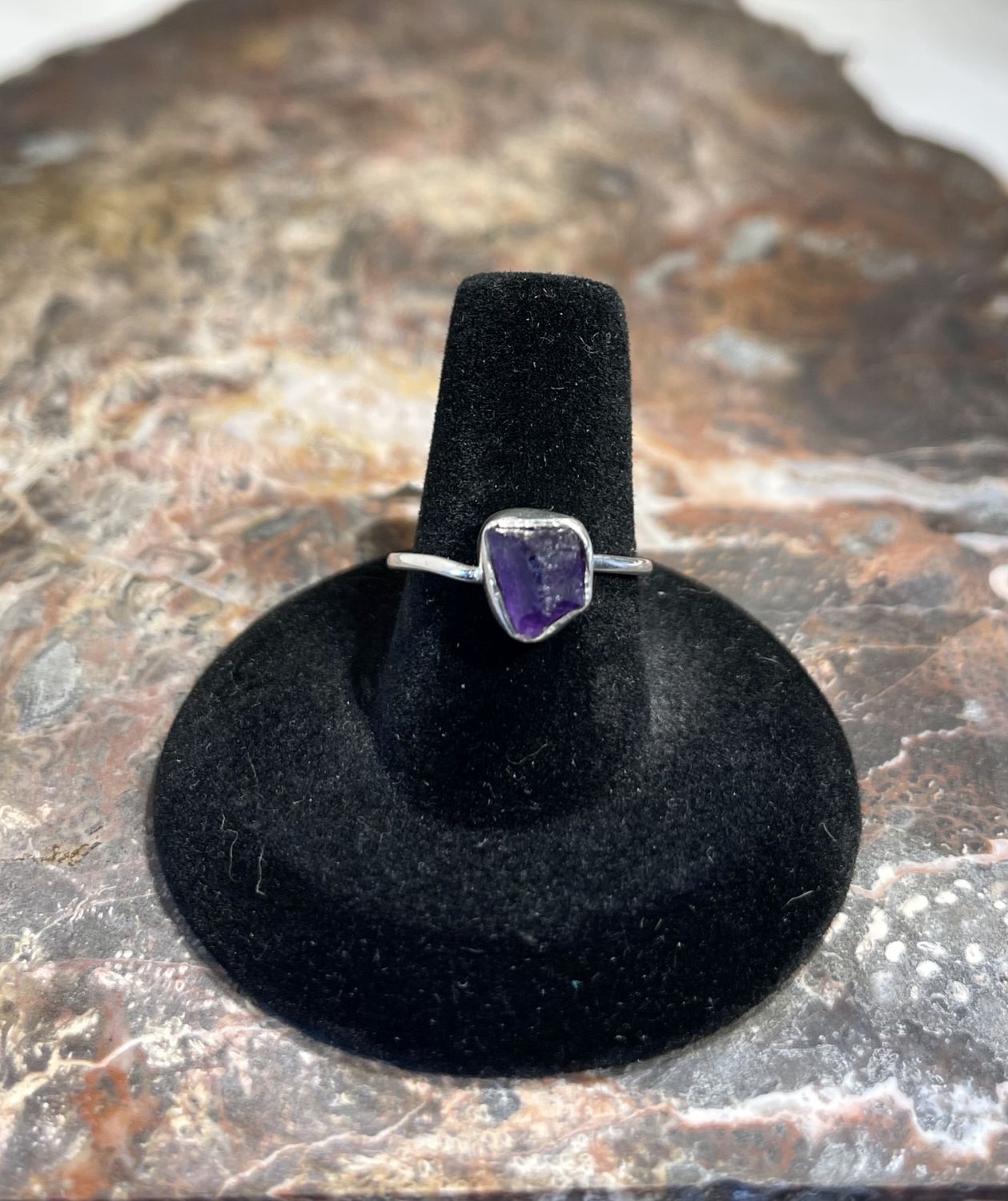Rough Cut Amethyst Ring   .925 Sz 7.5