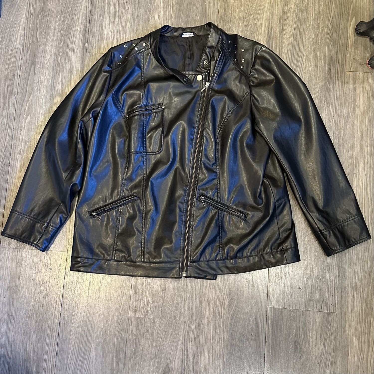 Shoulder Studded Leather Jacket