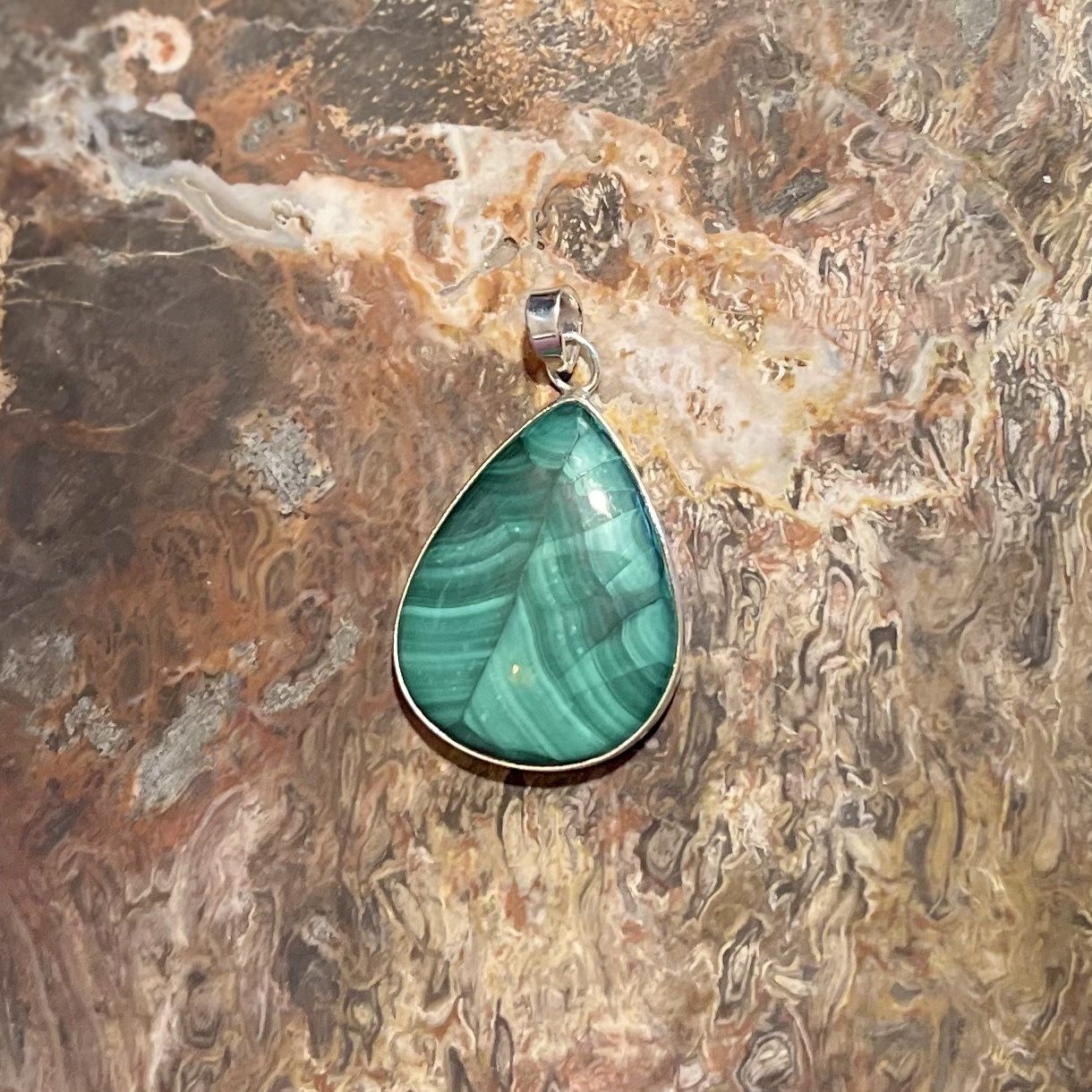 Green Malachite Stone Pendant .925