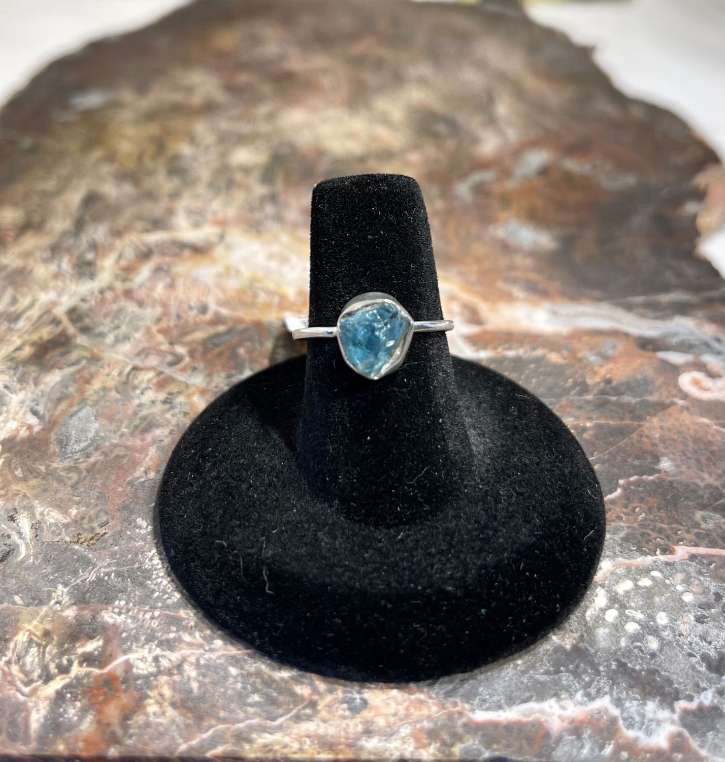 Rough Cut Blue Topaz Ring   .925 Sz 6.5