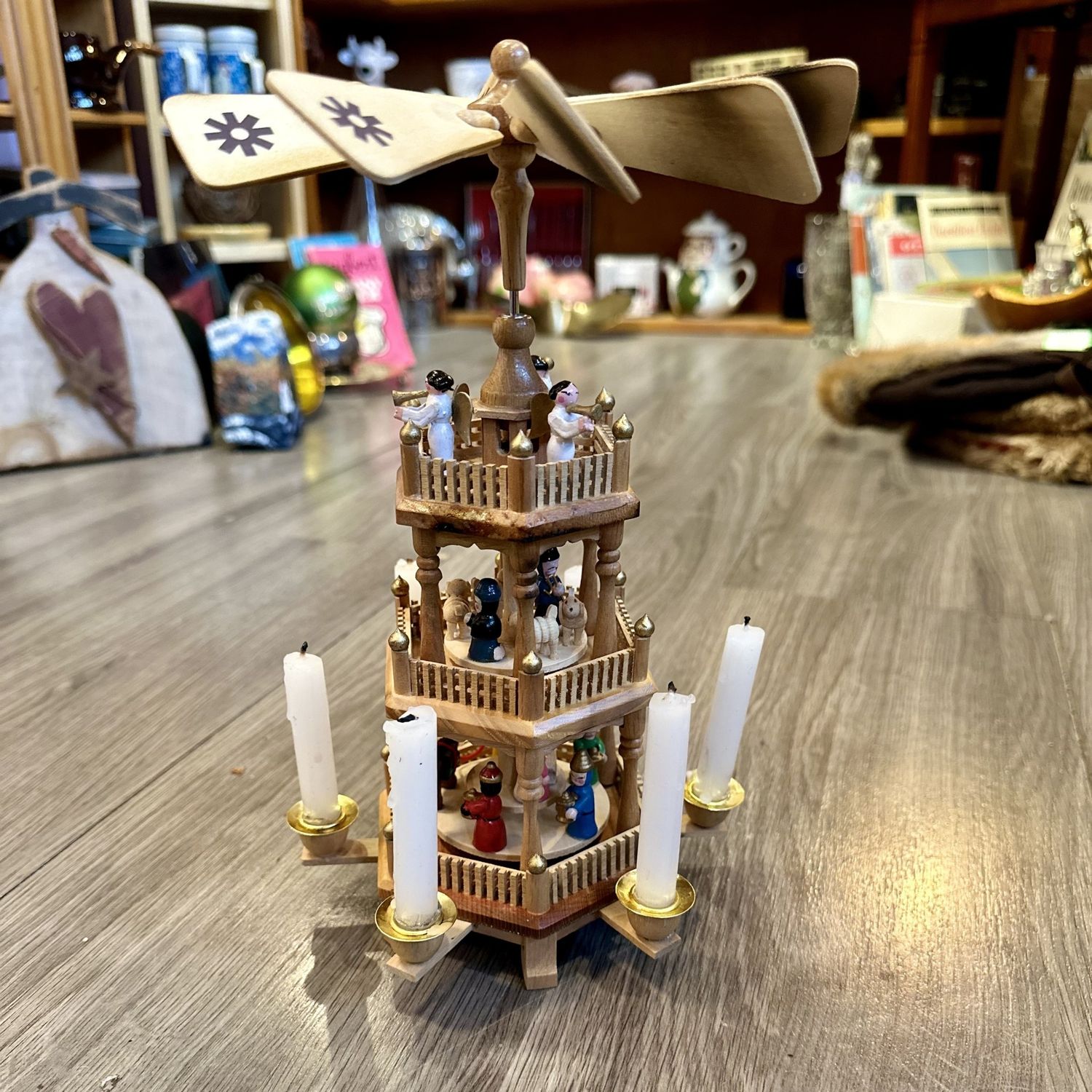 Vintage 3 Tier Christmas Pyramid Nativity Carousel Windmill