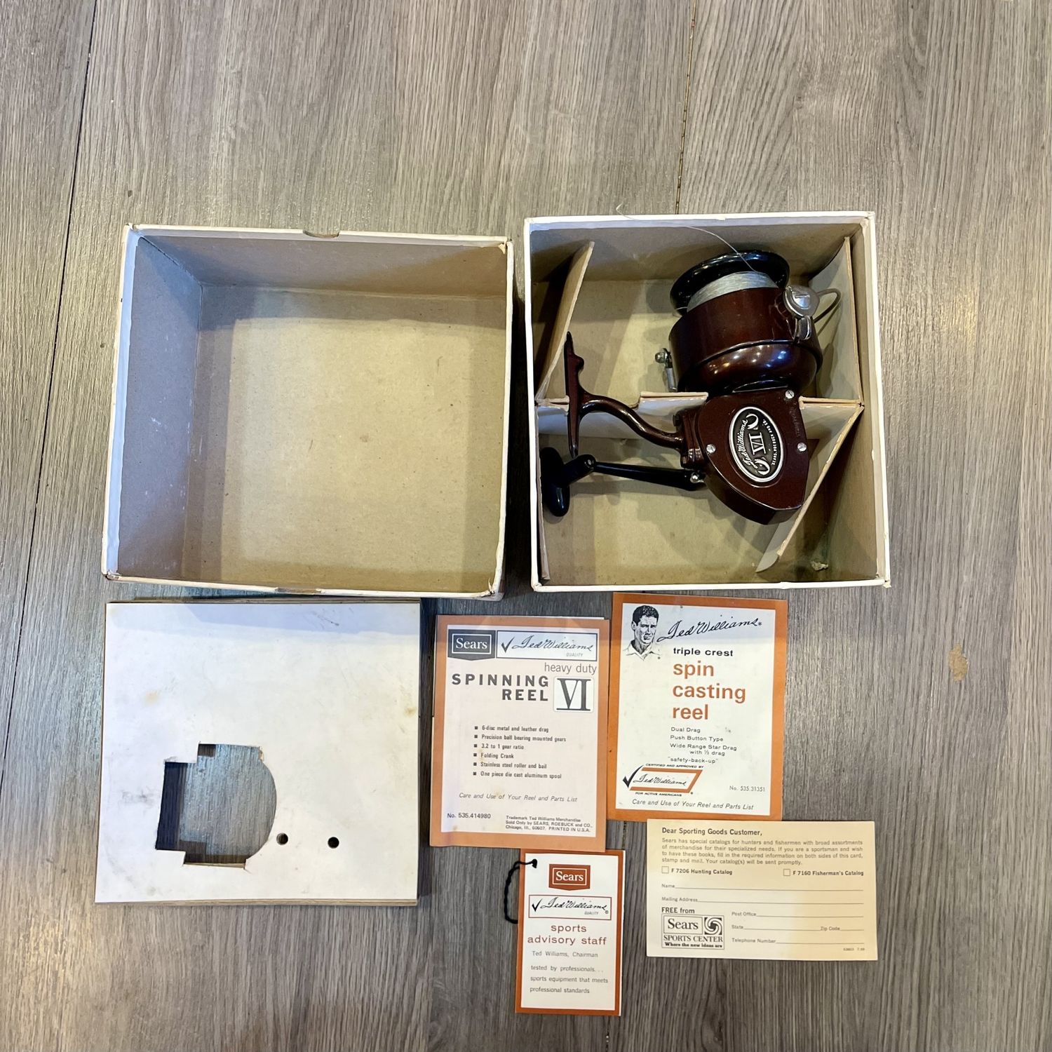 Ted WIlliams Fishing Reel Model #535414980 1960’s with Original Box and Documents