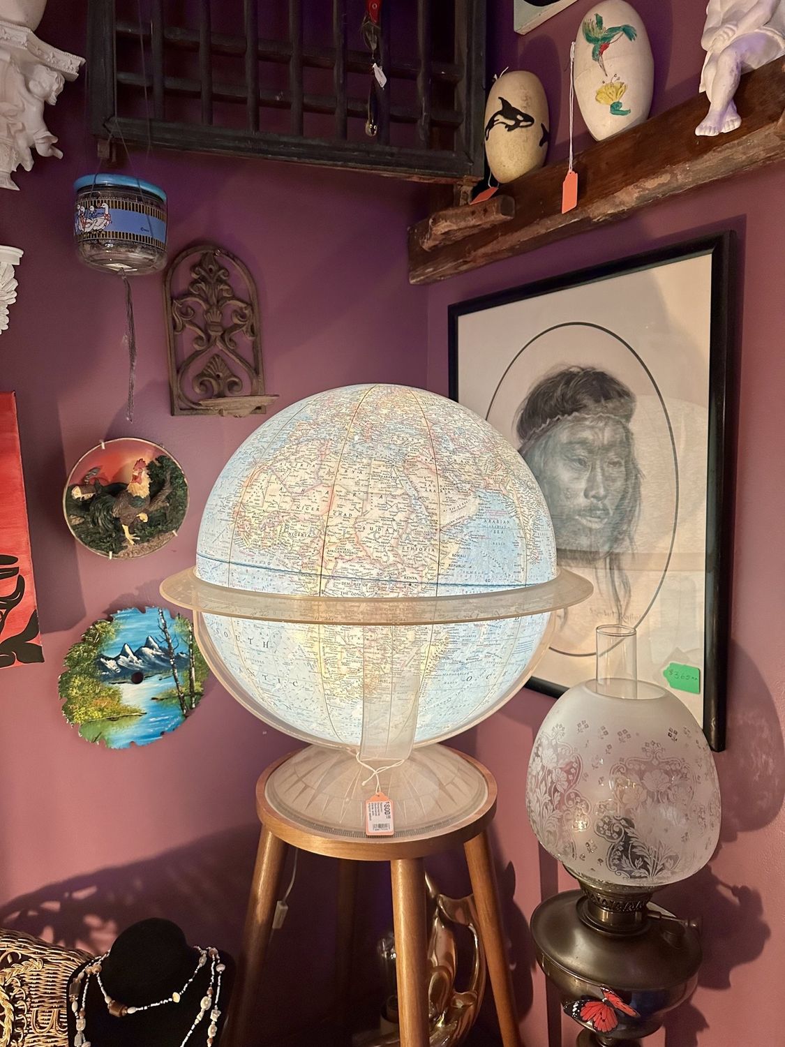 National Geographic Illuminated Globe with original walnut stand