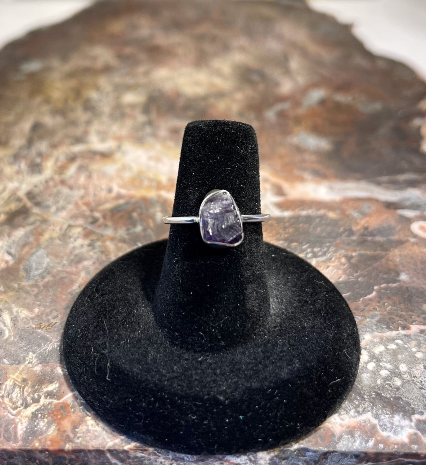 Rough Cut Amethyst Ring   .925 Sz 7