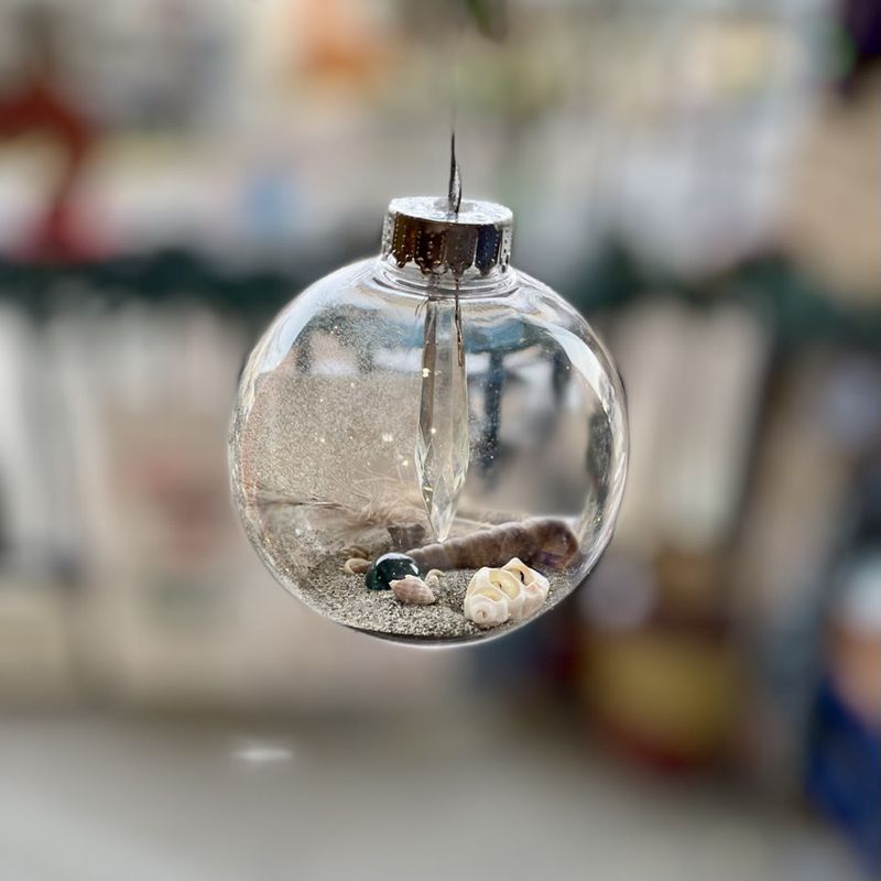 Sand &amp; Shell Beach Globe with Hanging Crystal