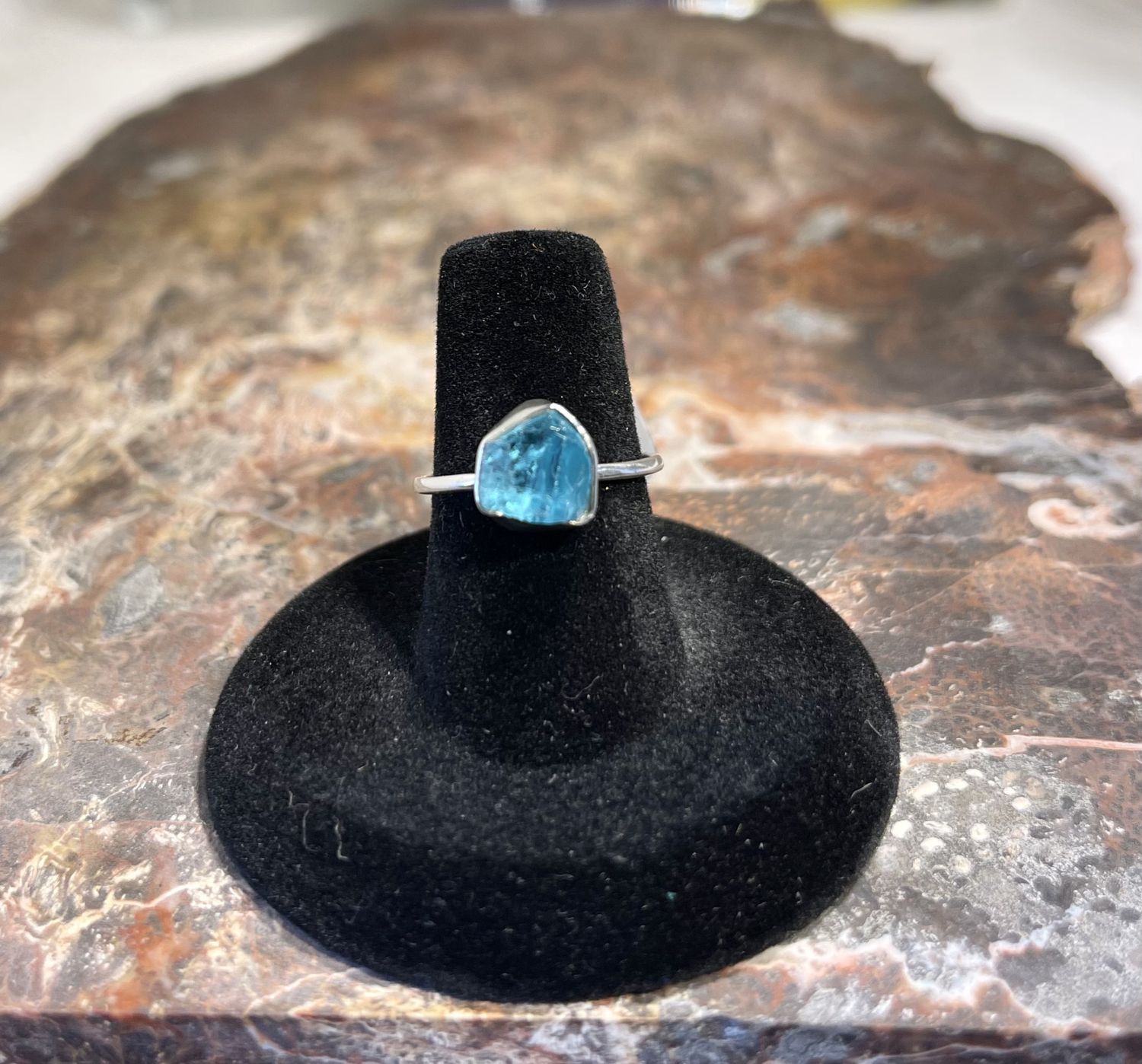 Rough Cut Blue Topaz Ring   .925 Sz 7