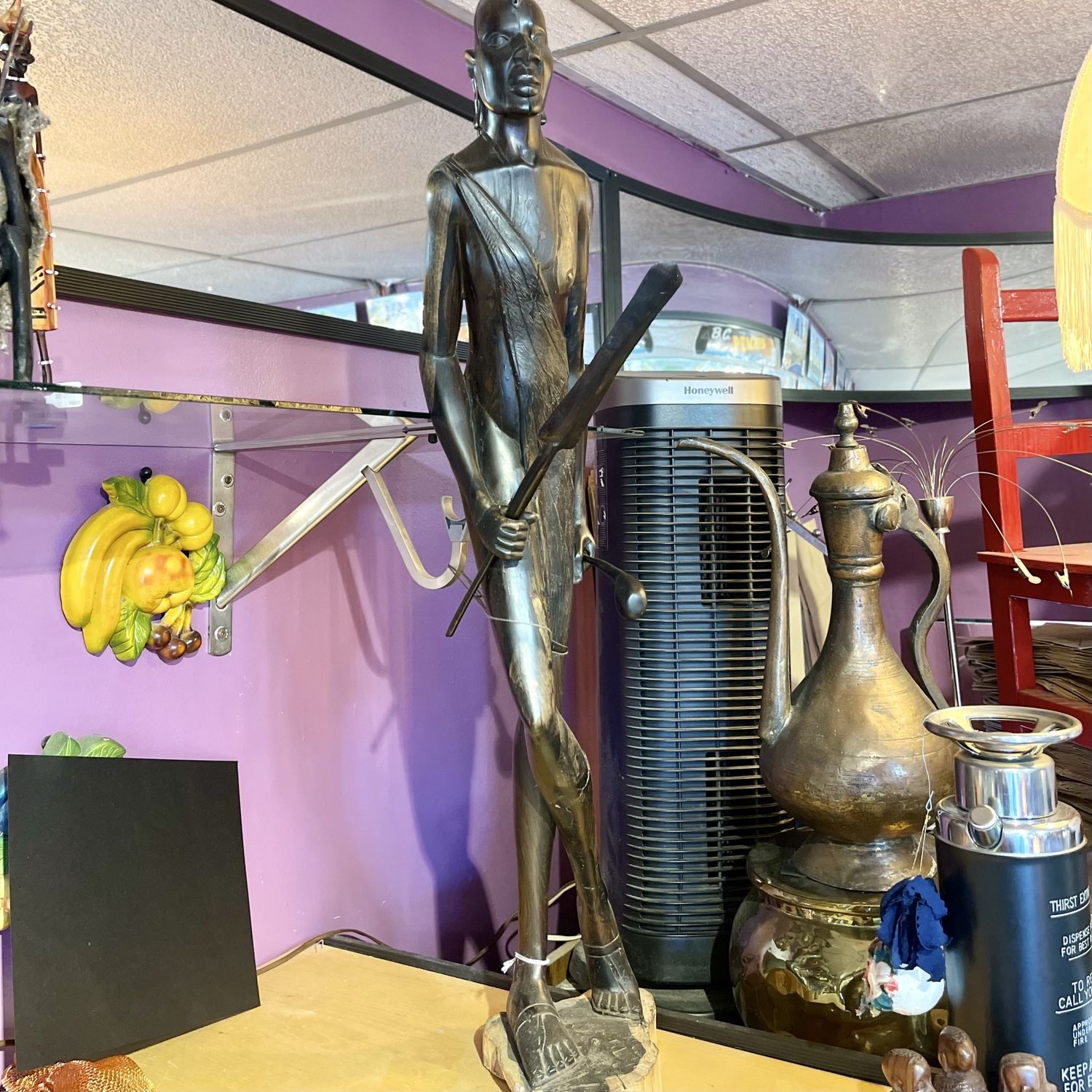 XL African Warrior Hand Carved Wood