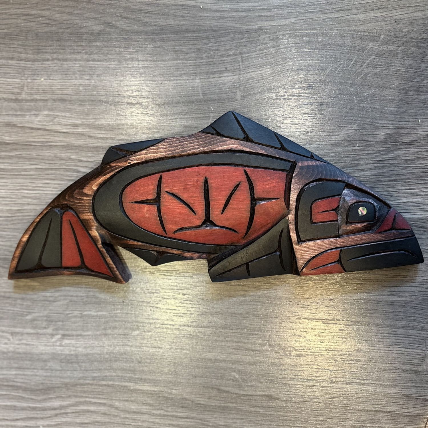 Salmon Carving Abalone Eye - Carver: Connie Edwards