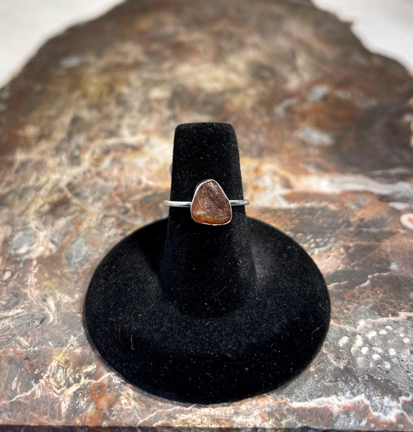 Rough Cut Brown Tourmaline .925  Sz 8