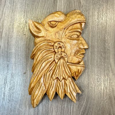 Aboriginal Chief and Wolf Carving by J. Pinal